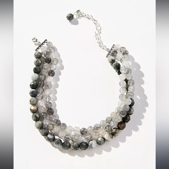 Chan Luu x Anthropologie Sterling Silver 3 Strand Semi-Precious Stone Necklace